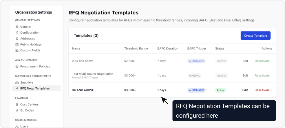 Automatic Negotiations Step 1: Configure Negotiation Templates