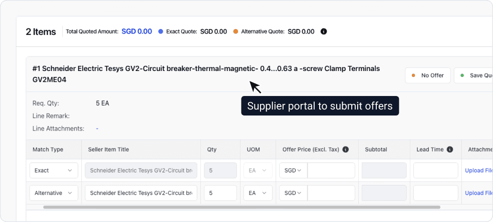 RFQ Step 4: Supplier Submit Bids