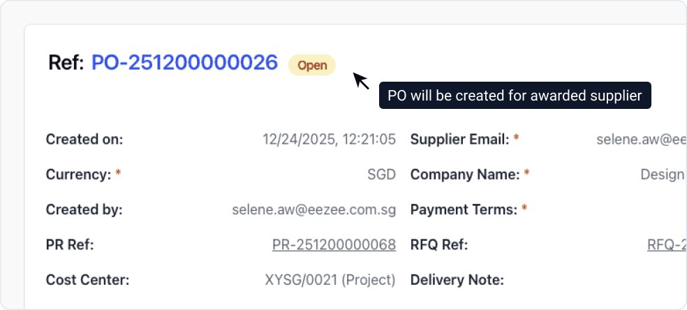 RFQ Step 9: Purchase Order Created